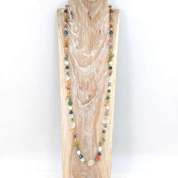 Luxe random semi-precious long beaded necklace