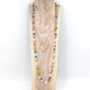 Luxe random semi-precious long beaded necklace