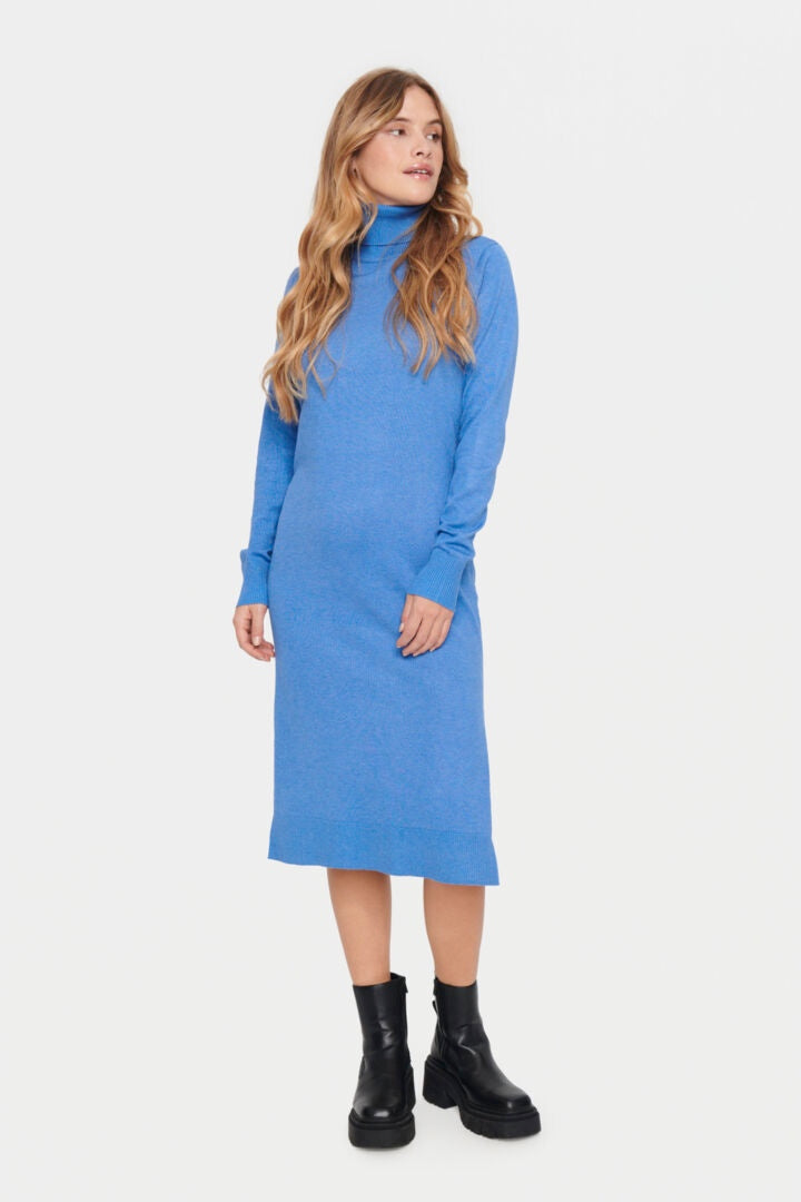 Mila Roll Neck Long Dress - Dutch Blue