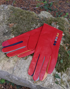 Red Leather Multi-Button Gloves
