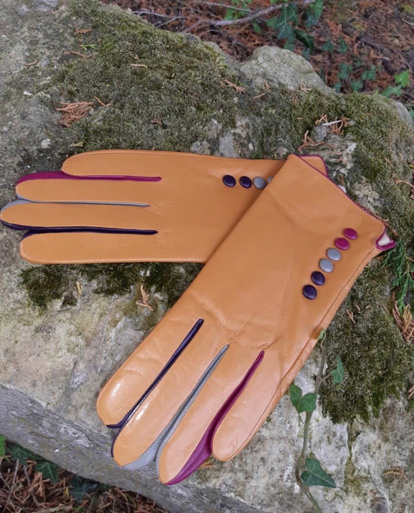 Leather Mustard Multi-Button Gloves