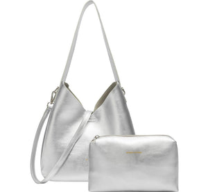 Silver Shoulder Bag with Additional Clutch