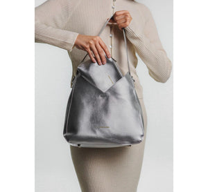 Silver Shoulder Bag with Additional Clutch