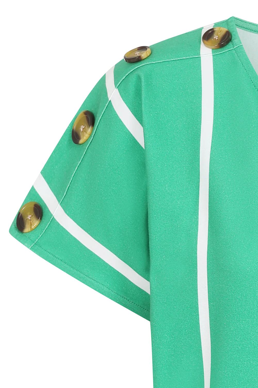 Green Short Sleeve Stripe Top