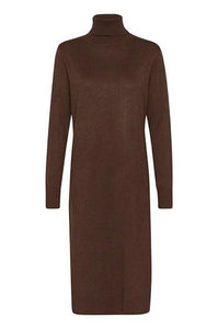 Roll Neck Long Dress - Dark Oak Melange