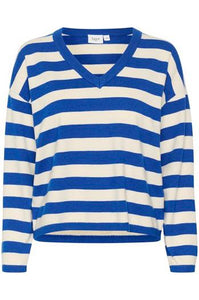 V-Neck Pullover - Surf Blue Stripe