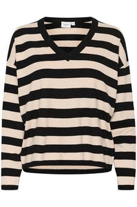 V-Neck Pullover - Black Stripe